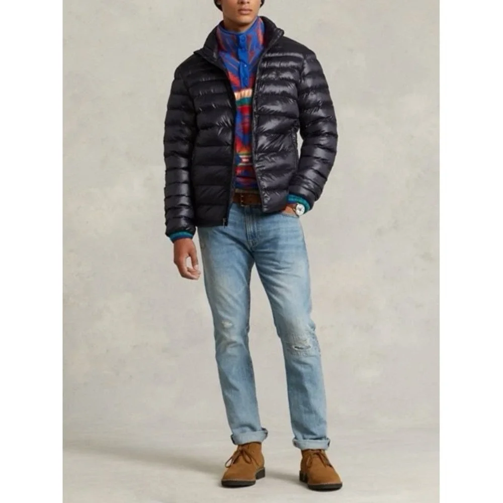 Polo Ralph Lauren The Colden Packable Glossed Jacket Dark Navy Mens Medium *Flaw